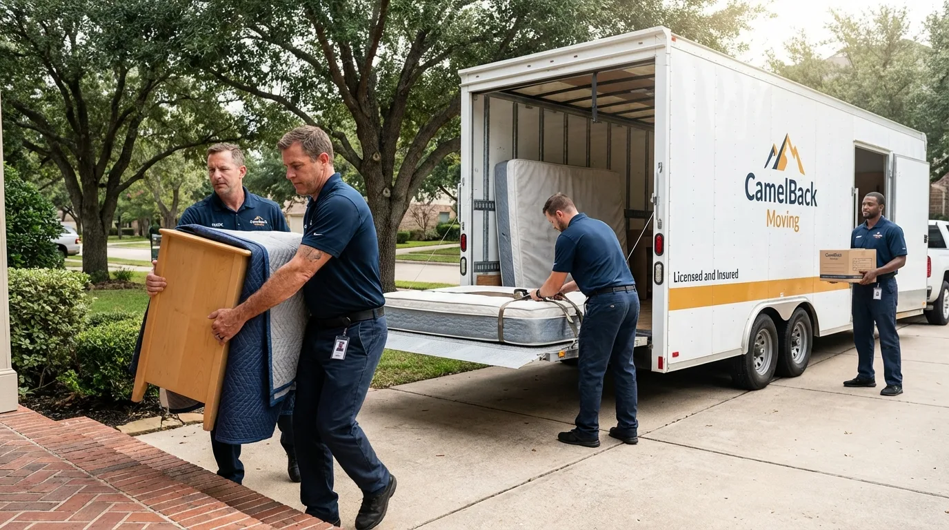 Crew loading residential truck for cross-state move from Beverly Hills, CA