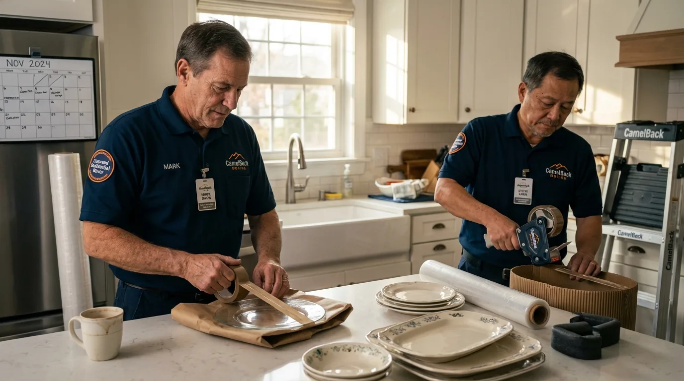 Professional crew packing kitchen dishware in Beverly Hills, CA